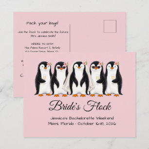 Postal De Invitación Despedida de Soltera de la Novia Pingüino Adorable