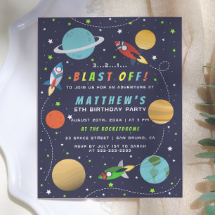 Postal De Invitación ¡Despegue! Fiesta de Cumpleaños de Nave Espacial e