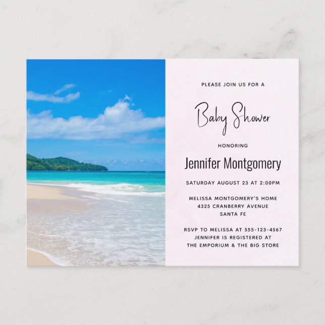 Postal De Invitación Destino tropical Scenic Beach Baby Shower (Anverso)