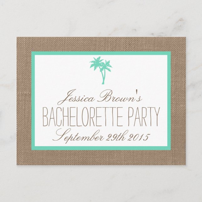 Postal De Invitación Detalle de Bachelorette Beach Tropical Palm Tree (Anverso)