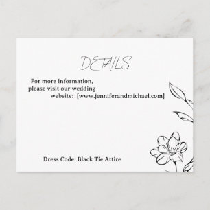 Postal De Invitación Detalles de Boda Minimalista Moderna en Blanco y N