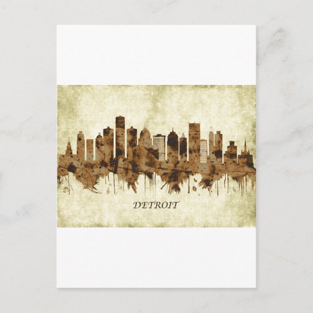 Postal De Invitación Detroit Michigan Cityscape (Anverso)