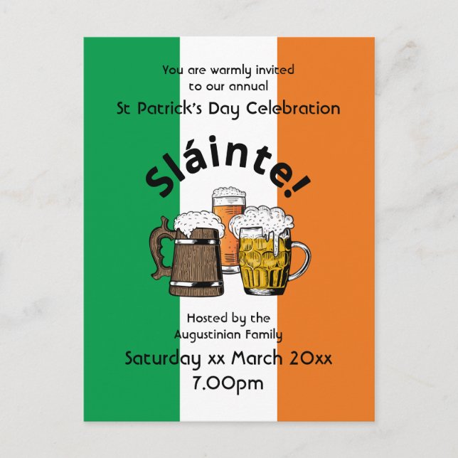 Postal De Invitación Día de la Bandera Irlandesa Sláinte (Anverso)