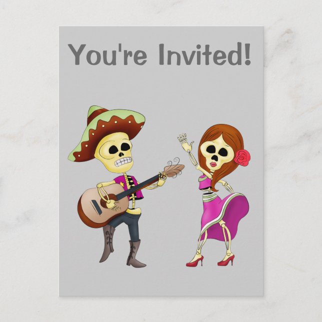 Postal De Invitación Día de Muertos Pareja Bailando Mariachi (Anverso)