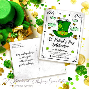 Postal De Invitación Día de San Patricio, Gorra de Leprechaun Vintage