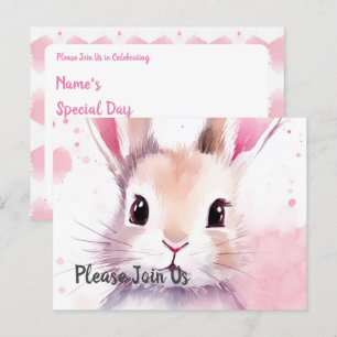 Postal De Invitación Día Especial del conejo rosa esponjoso