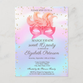 Postal De Invitación Diamantes de Mascarada, Masque, Dulce Holográfico 