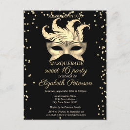 Postal De Invitación Diamantes de oro de mascarada, dulce de masque 16