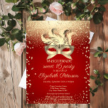 Postal De Invitación Diamantes de oro de mascarada, mezquina, dulce roj<br><div class="desc">Diamantes de oro y masque en un fondo rojo.</div>