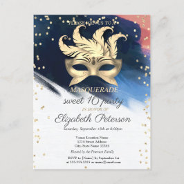 Postal De Invitación Diamantes de oro, masque, cepillo de roca dulce 16