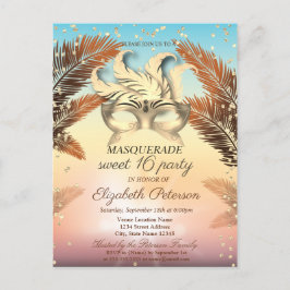 Postal De Invitación Diamantes de oro, masque, palmas dulces 16