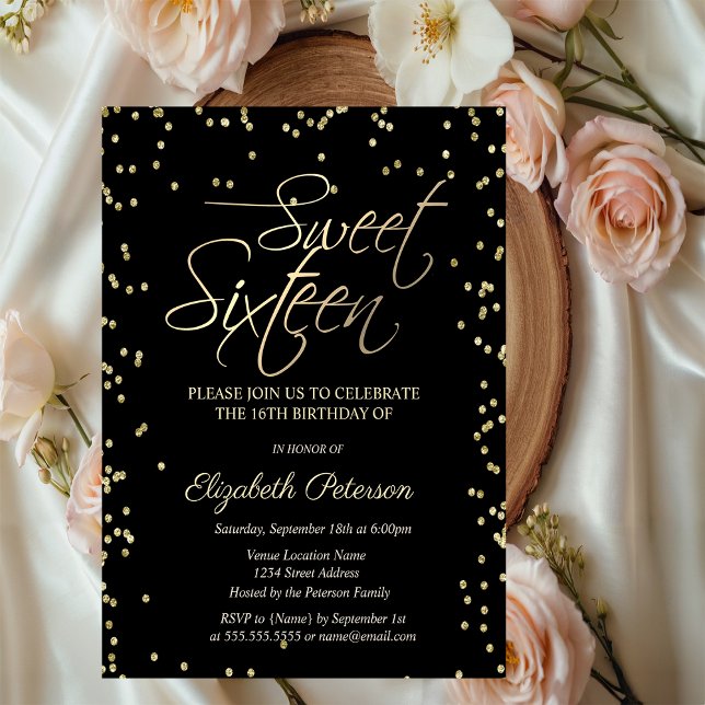 Postal De Invitación Diamantes de oro simples dulces negros 16 Invitaci (Subido por el creador)