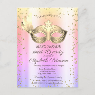 Postal De Invitación Diamantes Masque Ombre Masquerade Sweet 16