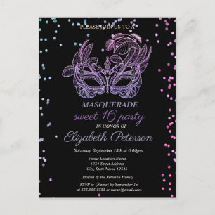 Postal De Invitación Diamantes violetas de mascarada, dulce mágico 16