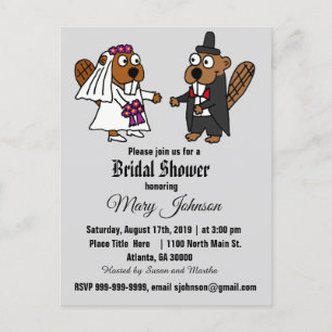 Postal De Invitación Dibujo animado divertido de la boda del castor
