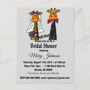 Postal De Invitación Dibujo animado lindo de la boda de la jirafa