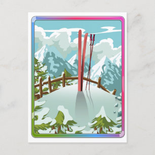 Postal De Invitación Dibujo de paisaje de esquí