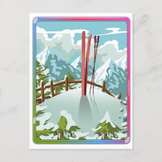 Postal De Invitación Dibujo de paisaje de esquí