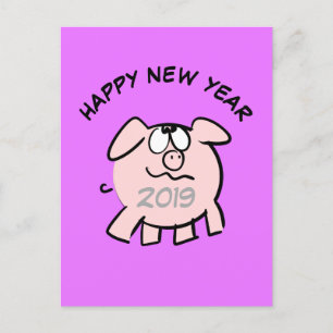 Postal De Invitación Dibujo divertido de cerdo de dibujos animados Año 