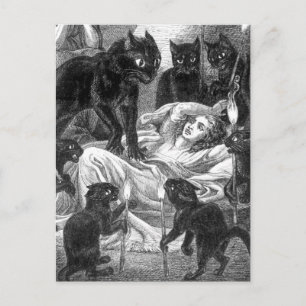 Postal De Invitación Dibujo retro del fiesta del gato negro