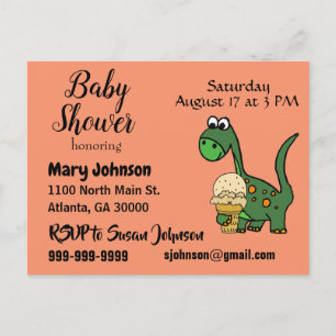 Postal De Invitación Dinosaurio del bebé y helado divertidos Baby