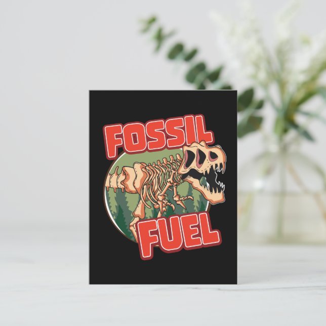 Postal De Invitación Dinosaurios "Combustible fósil" (Anverso de pie)