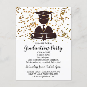 Postal De Invitación Diploma Graduado De Silhouette Y Confetti