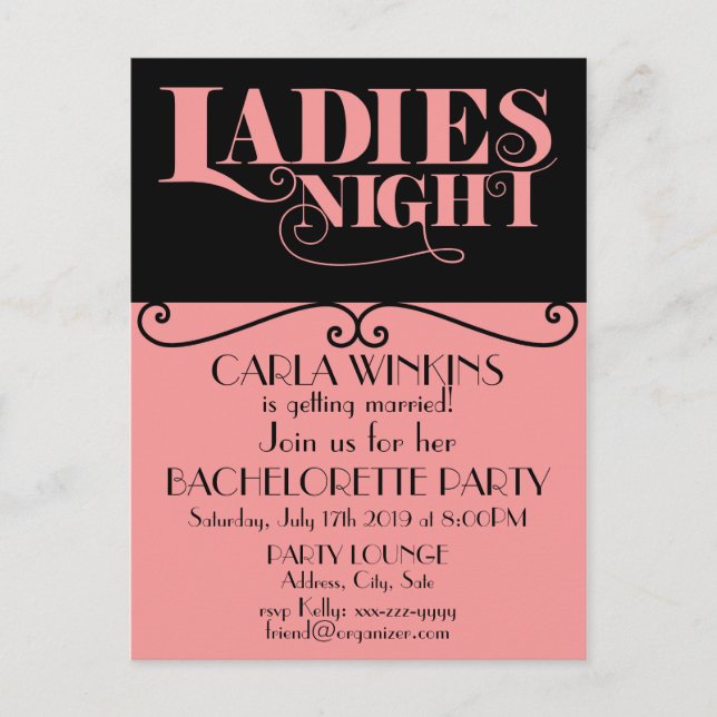 Postal De Invitación Diseño de Bachelorette Party (Anverso)