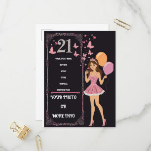 Postal De Invitación Diseño de cumpleaños con opciones de fotos persona