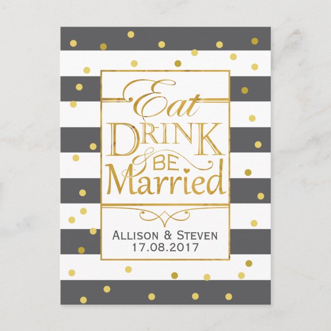 Postal De Invitación Diseño de Eat, Drink and be Married (Anverso)