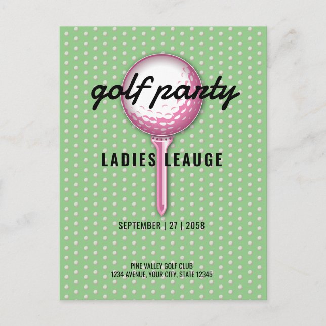 Postal De Invitación Diseño de fiesta de golf rosa para damas (Anverso)