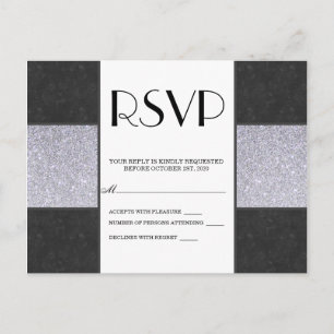Postal De Invitación Diseño del panel Purpurina de mármol negro y plata