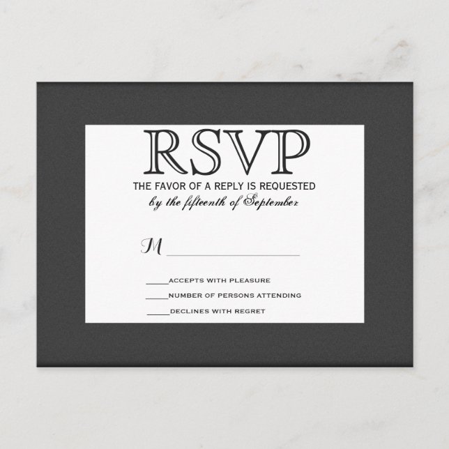 Postal De Invitación Diseño sencillo elegante en blanco y negro (Anverso)