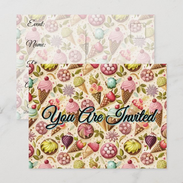 Postal De Invitación Diversión de Helado (Anverso / Reverso)