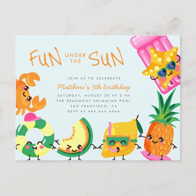 Postal De Invitación Diversión De Verano De Kawaii Bajo El Aniversario  (Anverso)