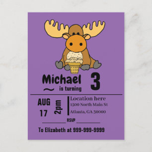 Postal De Invitación Divertida fiesta de cumpleaños de Baby Moose comie