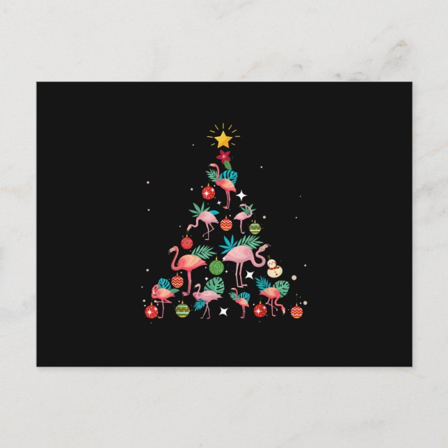 Postal De Invitación Divertido árbol de Navidad Flamingo (Anverso)