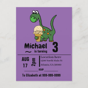 Postal De Invitación Divertido Baby Dinosaur y la fiesta de cumpleaños 