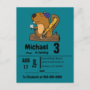 Postal De Invitación Divertido castor jugando al partido de cumpleaños 