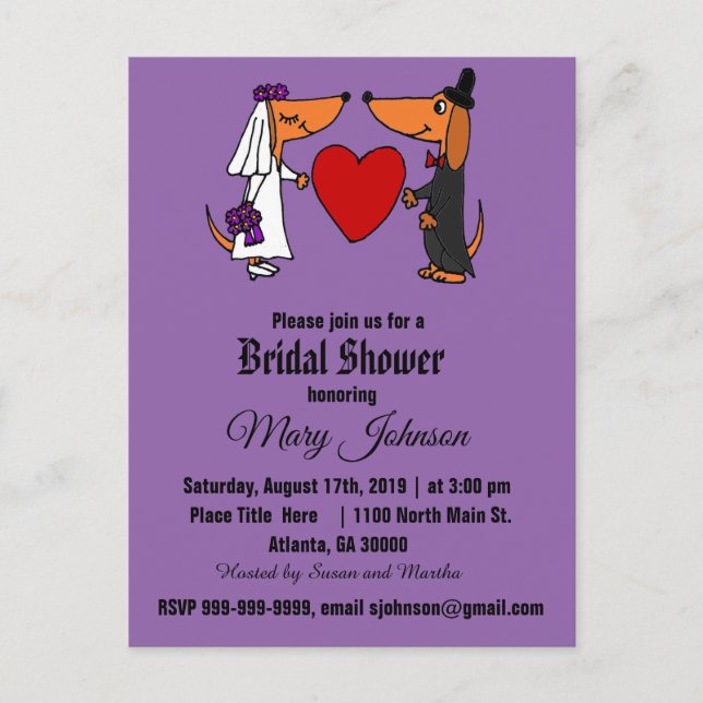 Postal De Invitación Divertido Personalizado Boda de perro de Dachshund (Anverso)