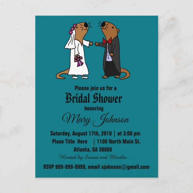 Postal De Invitación Divertido Sea Otter Bride y Groom Boda (Anverso)