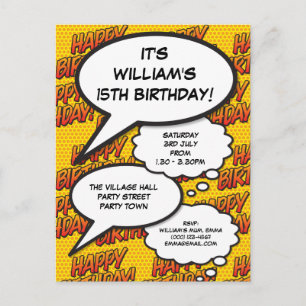 Postal De Invitación Diviértete Cumpleaños Feliz Fiesta Comic Moderno