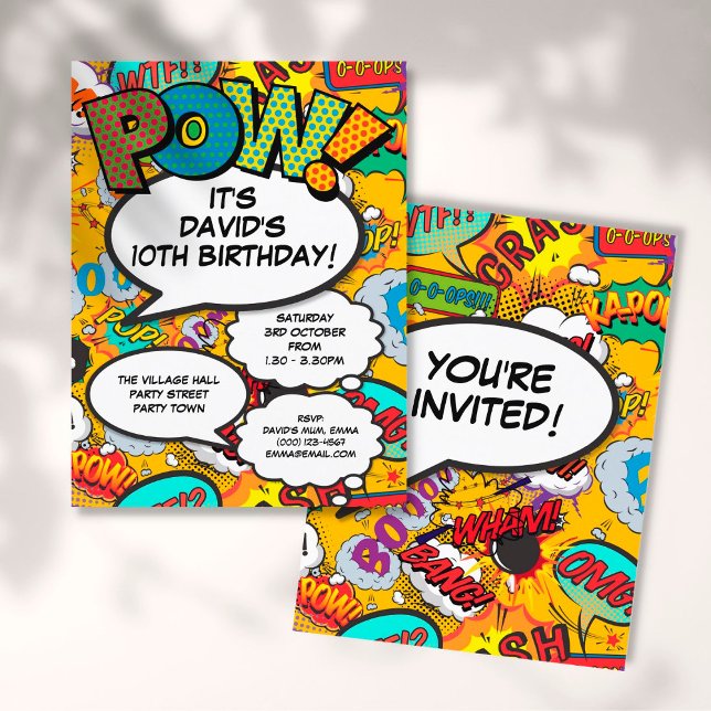 Postal De Invitación Diviértete Cumpleaños Moderno Partido Libro de Cóm (Subido por el creador)