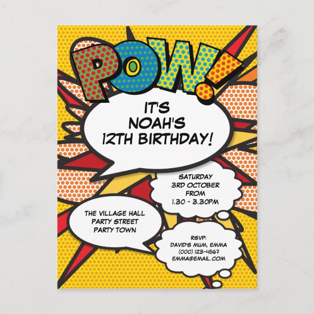 Postal De Invitación Diviértete en una fiesta de cumpleaños moderna con (Anverso)
