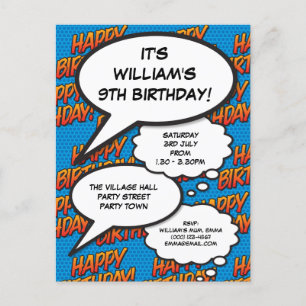 Postal De Invitación Diviértete Feliz Cumpleaños Fiesta Moderno Azul Có