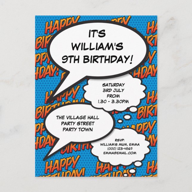 Postal De Invitación Diviértete Feliz Cumpleaños Fiesta Moderno Azul Có (Anverso)