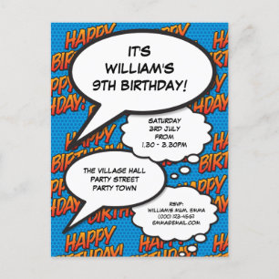 Postal De Invitación Diviértete moderno Feliz cumpleaños Fiesta Azul Fo