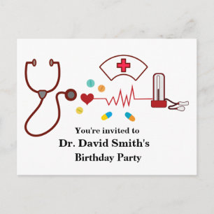 Postal De Invitación Doctor, Enfermería, Cumpleaños médico