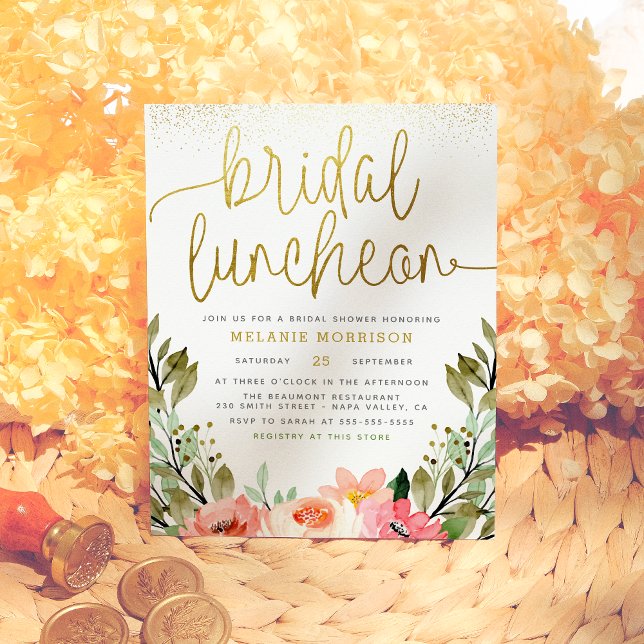 Postal De Invitación Dorado Floral Bridal Luncheon Bridal Shower (Subido por el creador)