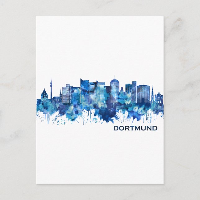 Postal De Invitación Dortmund Germany Skyline Blue (Anverso)